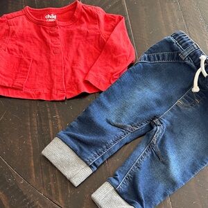 Cat & Jack Baby Blue Denim Jeans and Child of Mine by Carter’s Cropped Cardigan